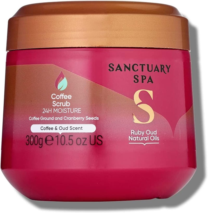 Sanctuary Spa Ruby Oud Coffee Scrub No Mineral Oil Cruelty Free and Vegan Exfoliating Body Exfoliator 300 ml Red