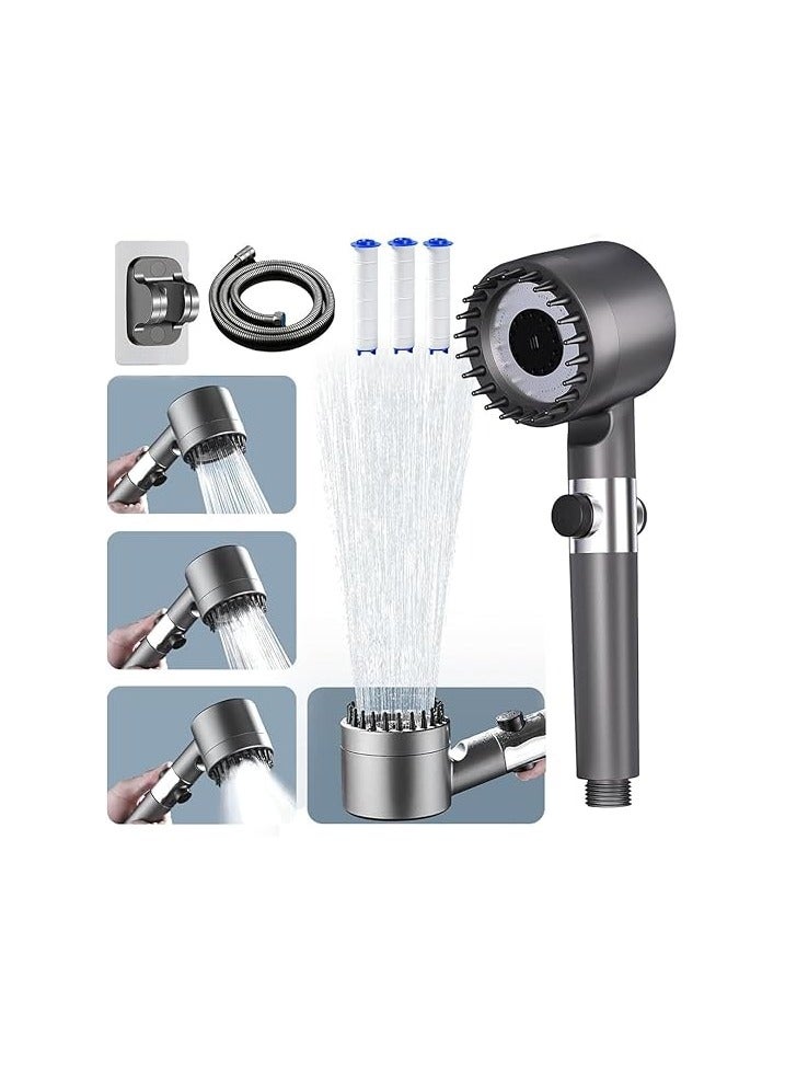 رأس دش عالي الضغط، رأس دش موفر للمياه مع خرطوم دش بطول 1.45 متر وحامل دش، حمام قابل للتعديل بثلاثة أوضاع، رأس دش مضاد للتكلسات مع زر إيقاف المياه - Image 1