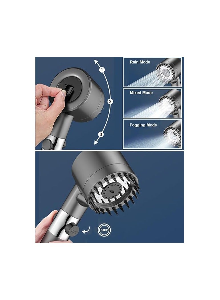 رأس دش عالي الضغط، رأس دش موفر للمياه مع خرطوم دش بطول 1.45 متر وحامل دش، حمام قابل للتعديل بثلاثة أوضاع، رأس دش مضاد للتكلسات مع زر إيقاف المياه - Image 3