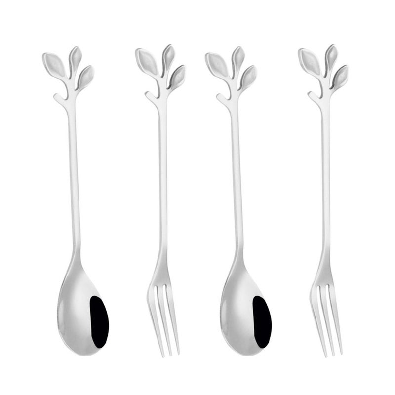 8pcs Stainless Steel Spoon Fork Creative Leaves Shape Design for Home Restaurant Hotel (Silver) - Image 2