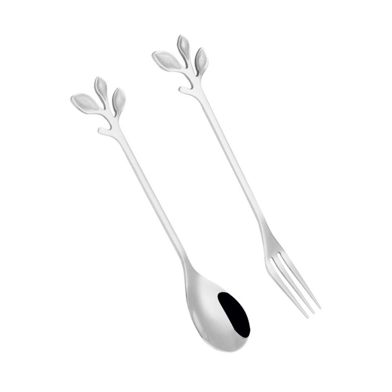8pcs Stainless Steel Spoon Fork Creative Leaves Shape Design for Home Restaurant Hotel (Silver) - Image 4