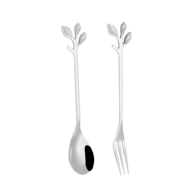 8pcs Stainless Steel Spoon Fork Creative Leaves Shape Design for Home Restaurant Hotel (Silver) - Image 3