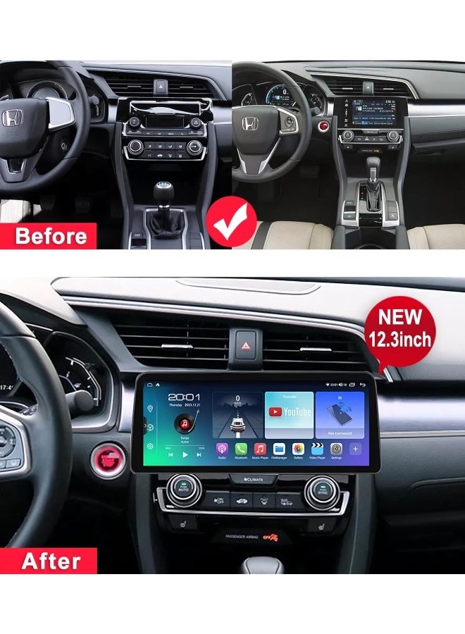 Vierex Fit Honda Civic Car Stereo Android Screen With Apple Carplay Android Auto Honda Civic 2016-2021 Fast Interface AHD Camera Included 4G&WIFI QLED (12.3" 4+32GB Carplay) - Image 2