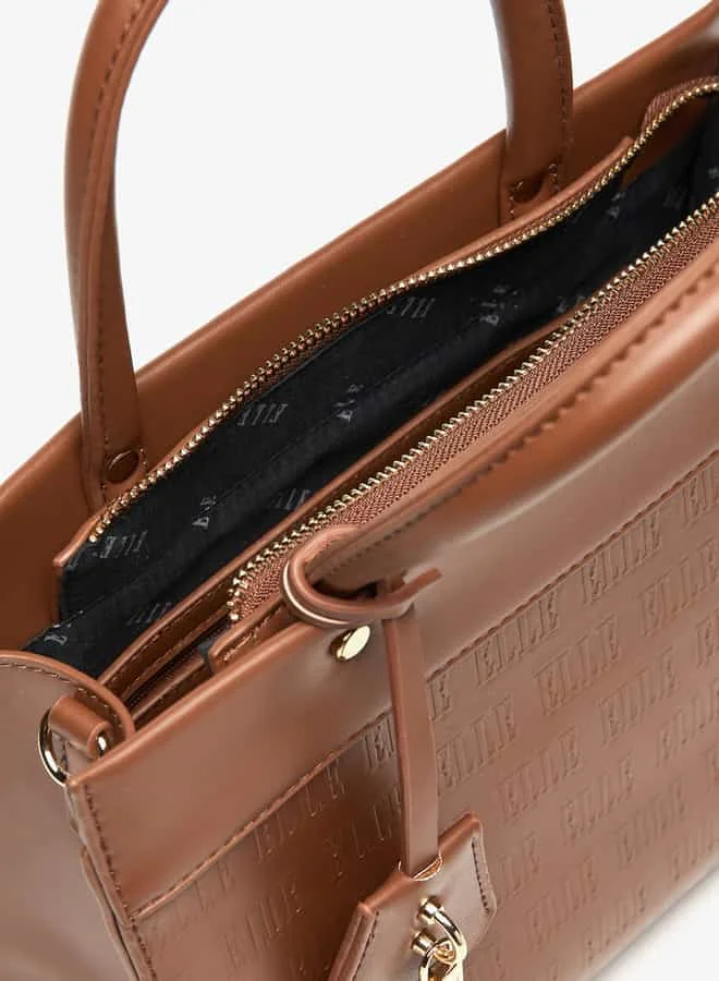 ELLE Women Monogram Embossed Tote Bag with Top Handles and Zip Closure