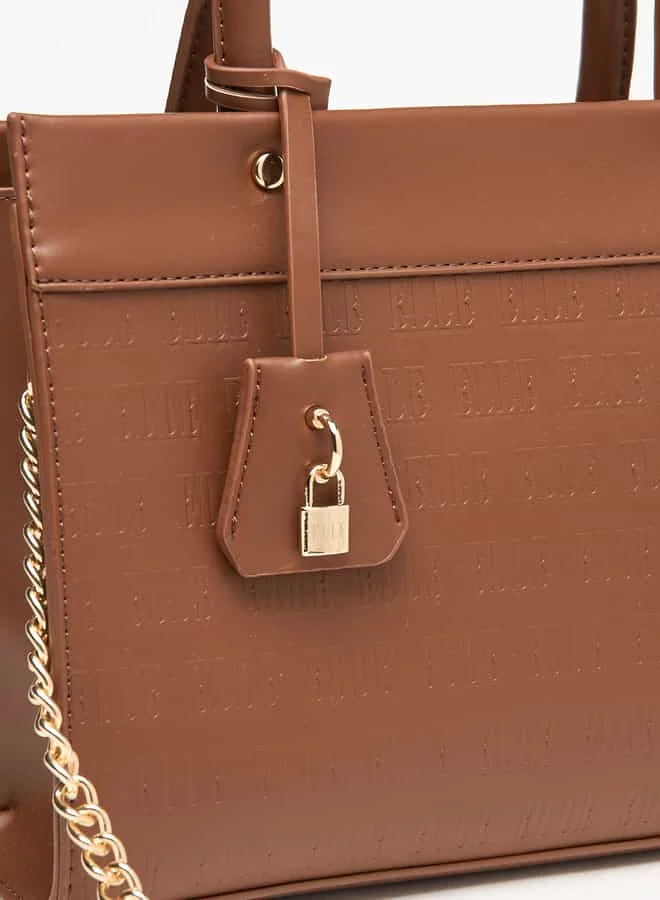 ELLE Women Monogram Embossed Tote Bag with Top Handles and Zip Closure