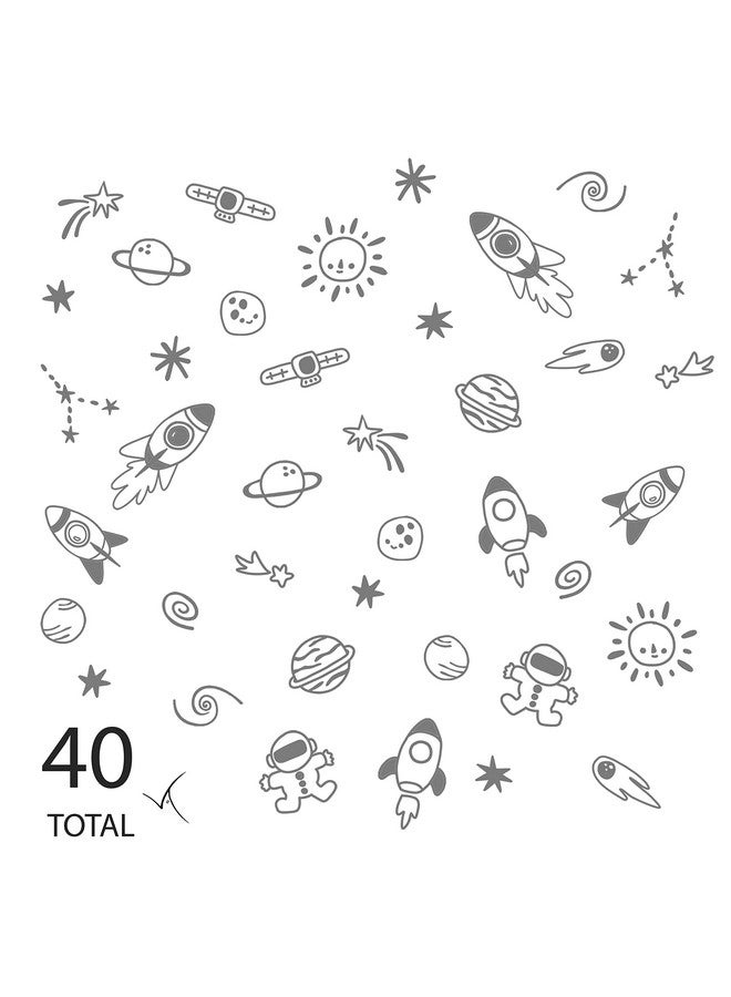 The Boho Design Space Galaxy Wall Decals Peel and Stick for Kids, Baby Bedroom Nursery and Living Room. 40 pcs. Adhesive Vinyl Wall Stickers Decor (Grey) - Image 2