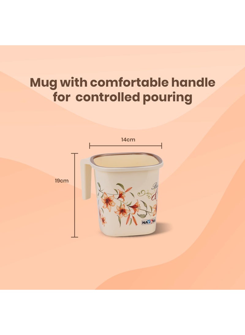 NAYASA Nayasa Plastic Square Deluxe 3 Pcs Bathroom Set | Bucket 25 L + Mug 1.5 L + 508 DLX Stool | Bath Set for Bathroom | Off - White  - Image 4