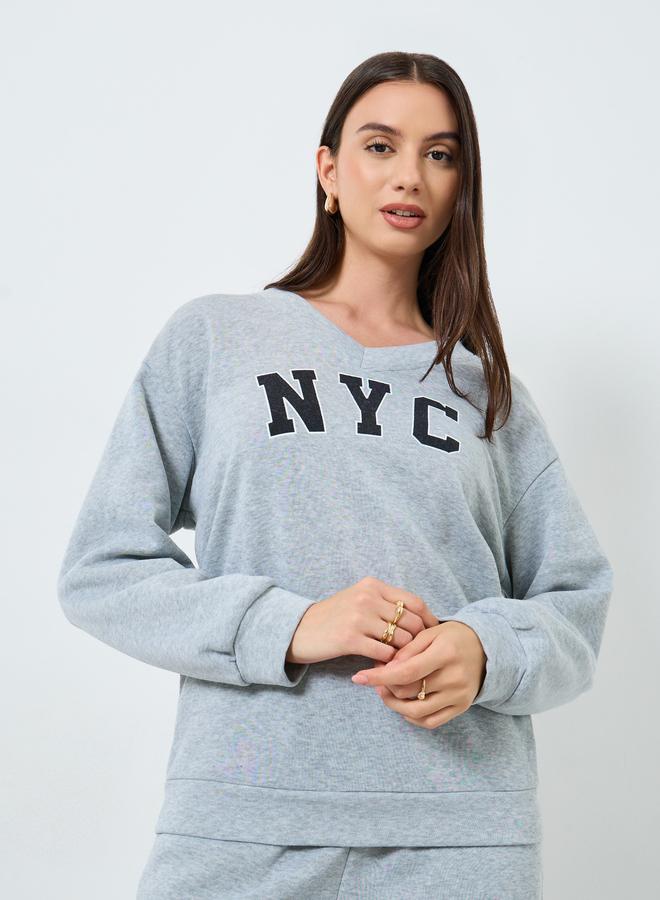 Styli Grey NYC Print Sweatshirt and Joggers Set - Image 2