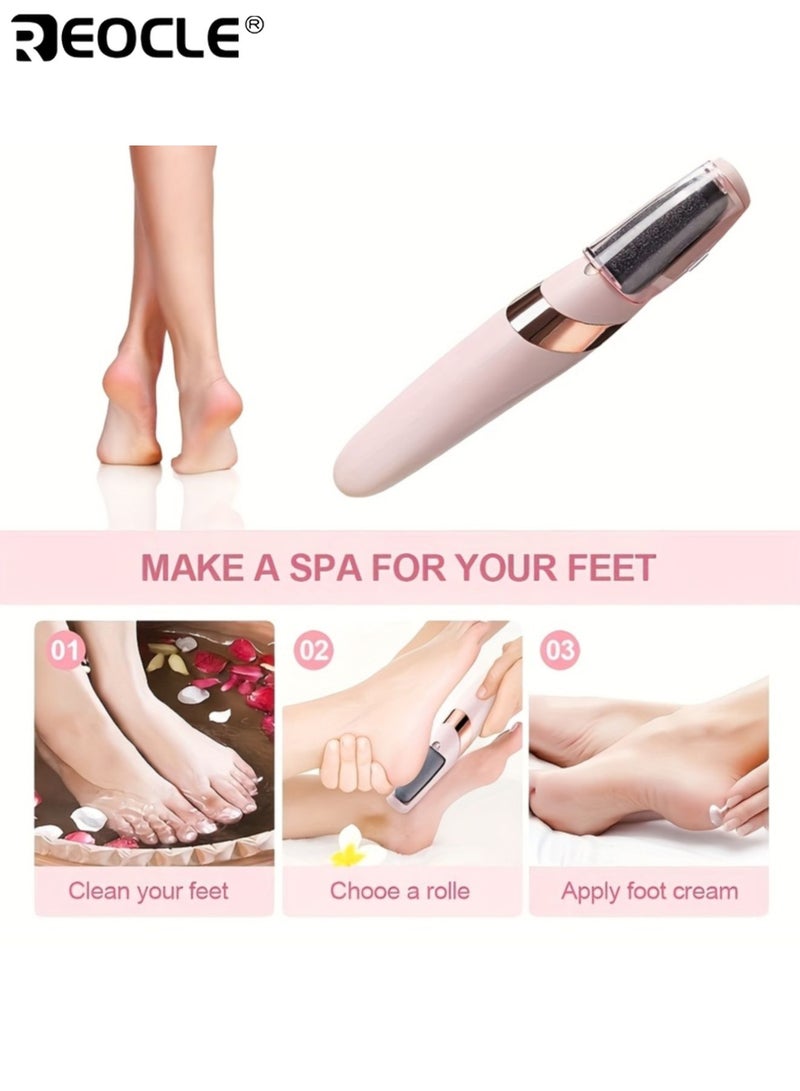 REOCLE Electric Foot Grinder with Rechargeable Battery and 2 Grinding Heads Pedicure Machine with Coarse Fine Settings for Dead Skin Removal - Image 2