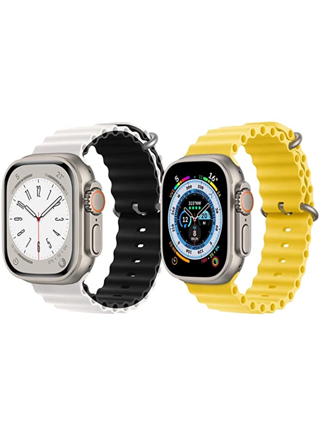 IAF Silicone Ocean Band Strap for Apple Watch Ultra 8 49mm White/Black Double Side Strap with Yellow Single Color Strap Set of 2