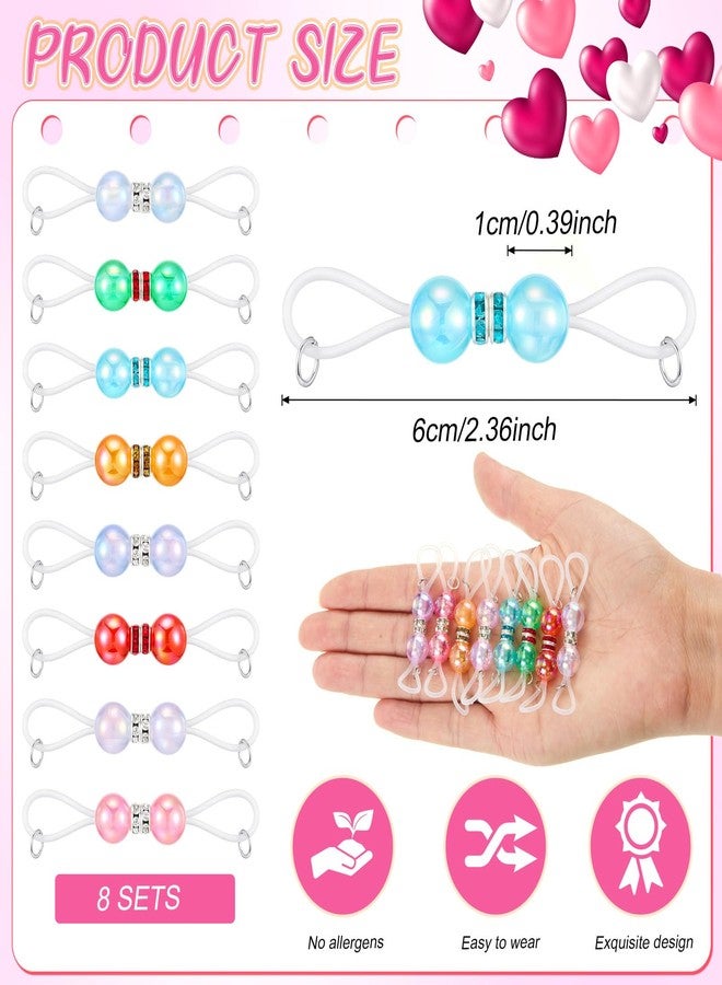 Jamntower 8 Pairs Non Piercing Faux Body Jewelry Adjustable Silicone Noose Rings Multicolor Fake Pearl Bead Barbell for Women(Color 2) - Image 2