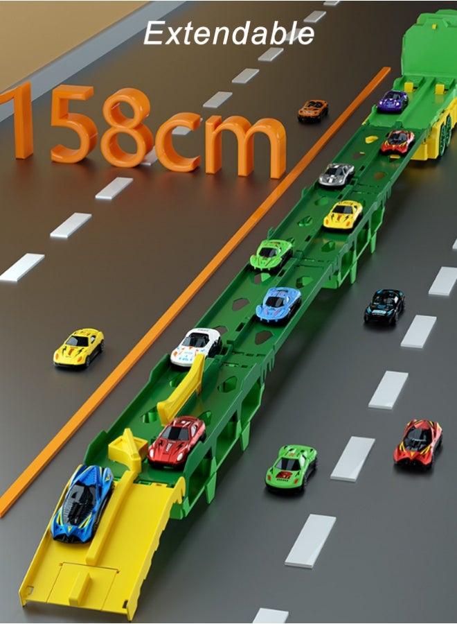 كويفلوكس لعبة شاحنة ديناصور، لعبة شاحنة 2 في 1، مسار سباق قابل للطي يمتد إلى 158 سم مع 6 سيارات من السبائك، لعبة شاحنة ابتلاع الديناصور وإطلاقه وتخزينه، مركبة ديناصور متحولة، ألعاب تنافسية للأطفال من سن 3 سنوات فما فوق (أخضر) - Image 4