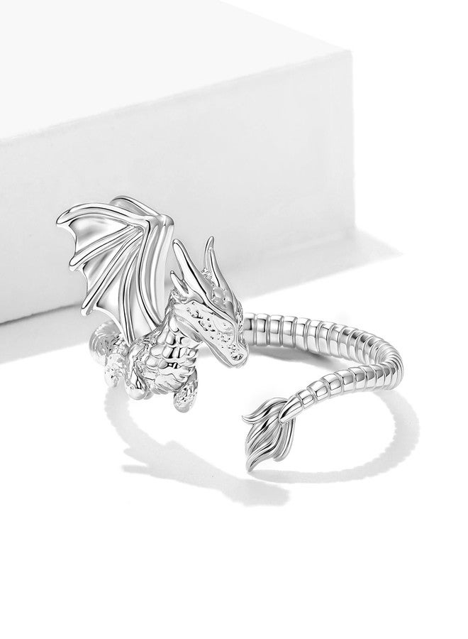 WOSTU Flying Dragon Open Ring - Adjustable Silver Dragon Ring for Women, Fantasy Gothic Punk Style Band Hypoallergenic Stacking Jewelry Women Mom Daughter - Image 4
