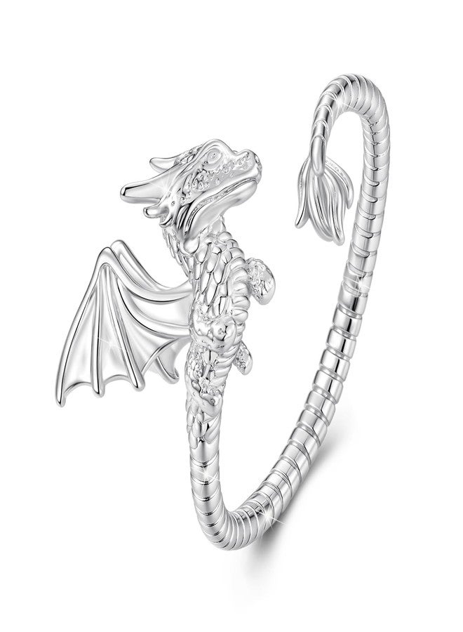WOSTU Flying Dragon Open Ring - Adjustable Silver Dragon Ring for Women, Fantasy Gothic Punk Style Band Hypoallergenic Stacking Jewelry Women Mom Daughter - Image 1