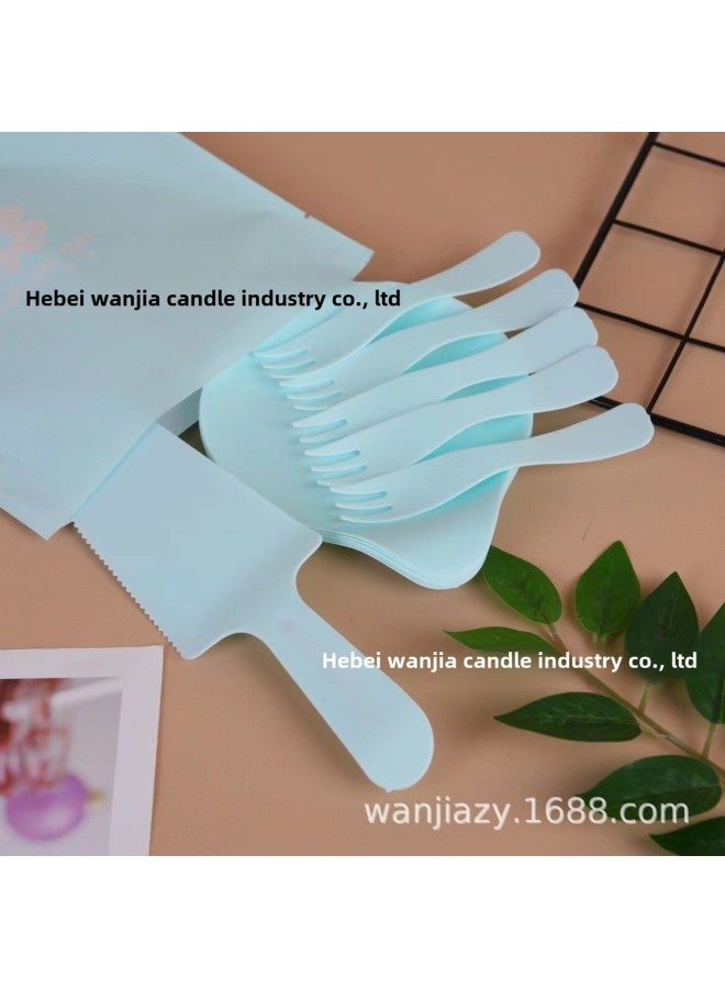 Birthday Cake Tableware Disposable Plastic Dinner Plate Water Drop Plate Wave Fork Color Food Grade Plastic Dinner Plate-Color:Frosted Coated Blue Drop Disc-Specifications:5 Plate 5 Fork - Image 1