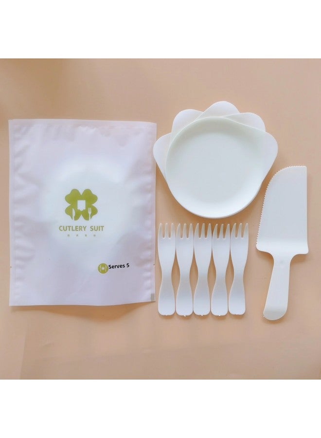 Birthday Cake Tableware Disposable Plastic Dinner Plate Water Drop Plate Wave Fork Color Food Grade Plastic Dinner Plate-Color:Frosted Coated Blue Drop Disc-Specifications:5 Plate 5 Fork - Image 2