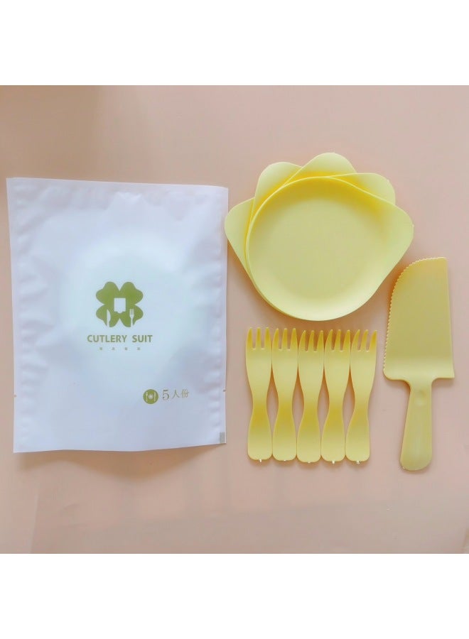 Birthday Cake Tableware Disposable Plastic Dinner Plate Water Drop Plate Wave Fork Color Food Grade Plastic Dinner Plate-Color:Frosted Coated Blue Drop Disc-Specifications:5 Plate 5 Fork - Image 4