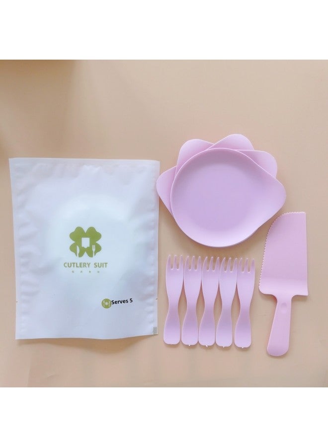 Birthday Cake Tableware Disposable Plastic Dinner Plate Water Drop Plate Wave Fork Color Food Grade Plastic Dinner Plate-Color:Frosted Coated Blue Drop Disc-Specifications:5 Plate 5 Fork - Image 3