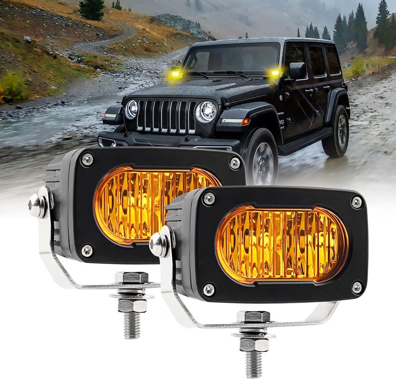 GLOBLED Amber LED Pods, 3 Inch Fog Lights 50W Small Flood Pods Lights IP68 LED Driving Fog Light Yellow Offroad Lights Ditch Lights Bumper Lights Compatible with Truck Motorcycle ATV UTV SUV Boat - Image 1