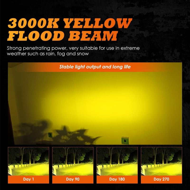GLOBLED Amber LED Pods, 3 Inch Fog Lights 50W Small Flood Pods Lights IP68 LED Driving Fog Light Yellow Offroad Lights Ditch Lights Bumper Lights Compatible with Truck Motorcycle ATV UTV SUV Boat - Image 2