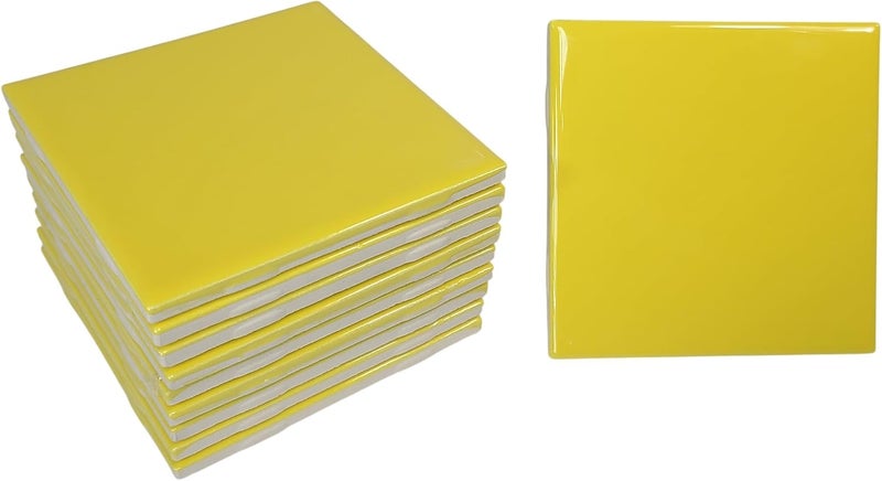 Daltile Sunflower Yellow Ceramic Tile 4.25 in Vintage Subway Square Shower Bathroom Kitchen Backsplash Mosaic Arts Crafts 10 Piece Pack - Image 1