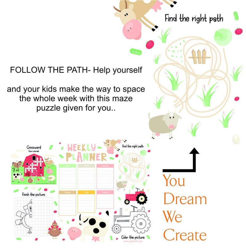 COI Weekly Planner/Stylish Love for Farm Collection Writing Notepad with Multiple Fun Activities and Table Organizer - Image 3