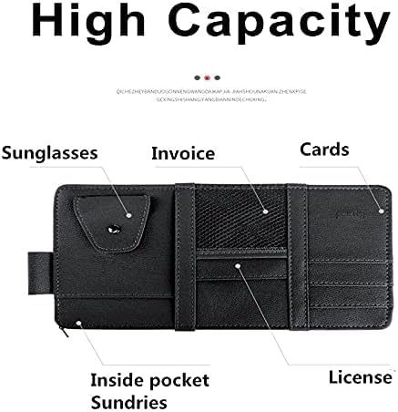 DETACHI Car Sun Visor Organizer Multi-Function Car Space with Multi-Pocket Net Zipper Car Storage Organizer and Sunglass Holder PU Leather for Car (Black), Car Storage Organizer - Image 4
