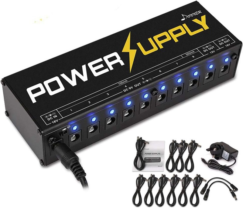 Donner Power Supply, Guitar Pedal Power Supply 10 Isolated DC Output for 9V/12V/18V Effect Pedals (DP-1) - Image 1