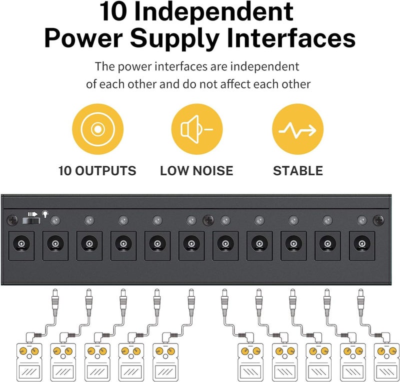 Donner Power Supply, Guitar Pedal Power Supply 10 Isolated DC Output for 9V/12V/18V Effect Pedals (DP-1) - Image 2