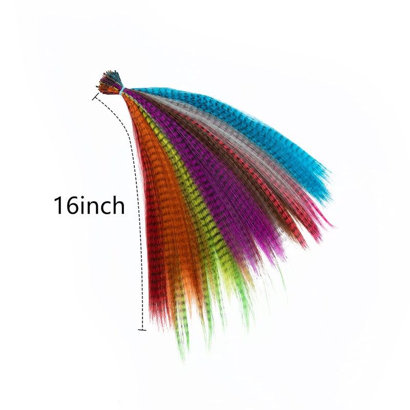 SARLA Syntheic Feather Hair Extensions 100 Pcs Colored Hair Piece for Girl Women 10 Mixed Colors 16 Inch - Image 2