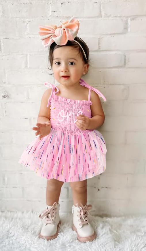TITKKOP Baby Girl 1st Birthday Clothes One Year Old Tulle Romper Sleeveless Bodysuit Cake Smash Outfits(Pink2,9-12M) - Image 2