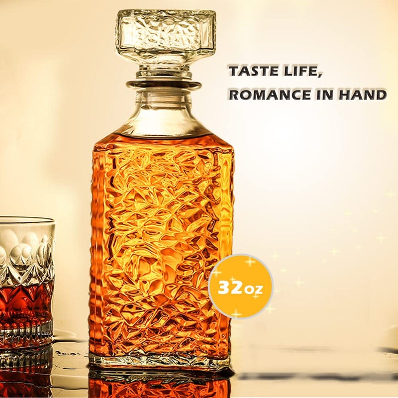 Bunhut Whiskey Decanter with Airtight Geometric Stopper,32oz Liquor Decanter,Glass Decanter,Diaphanous Liquor Bottle,Decanter with Airtight Lid for Whiskey,Vodka,Bourbon,Scotch,Brandy,Wine - Image 4