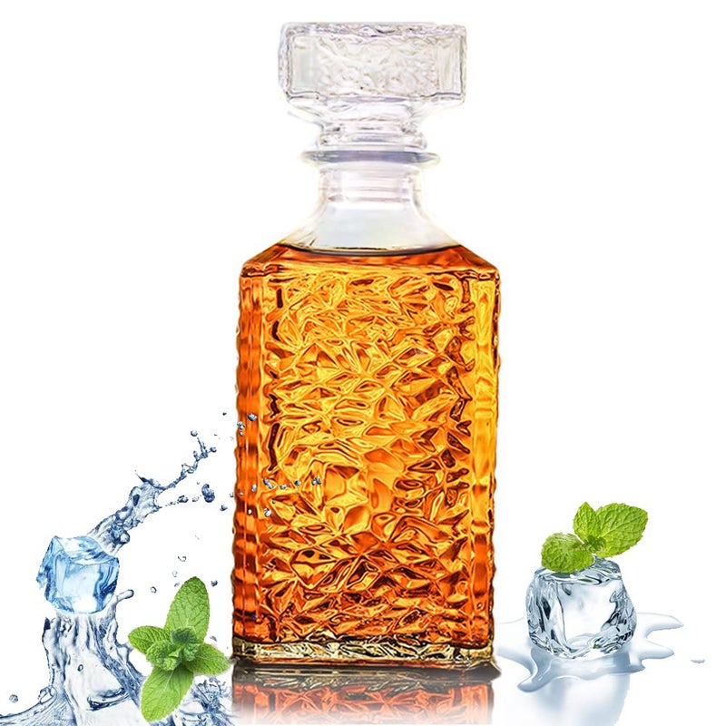Bunhut Whiskey Decanter with Airtight Geometric Stopper,32oz Liquor Decanter,Glass Decanter,Diaphanous Liquor Bottle,Decanter with Airtight Lid for Whiskey,Vodka,Bourbon,Scotch,Brandy,Wine - Image 1
