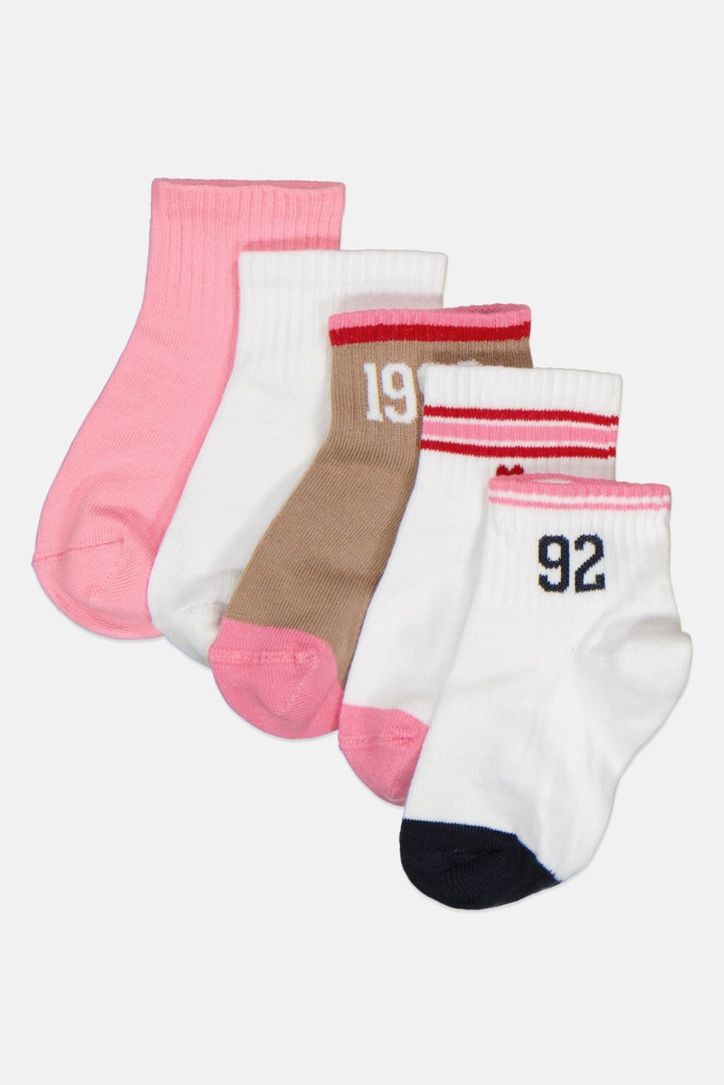 bebe Kids Girl 5 Pairs Graphic Print Quarter Socks, Multicolor - Image 1