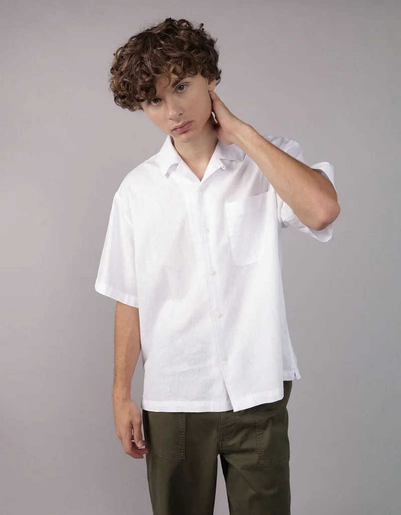 AE Poolside Linen-Blend Button-Up Shirt