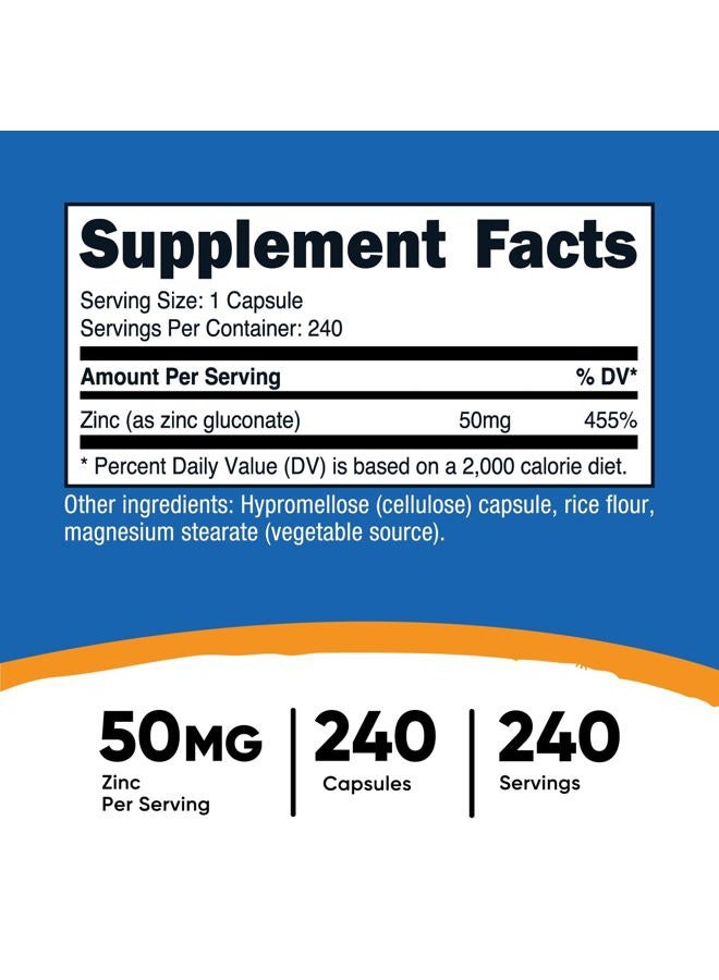 Nutricost كبسولات زنك غلوكونات 240 نباتية (50 ملغ) - خالية من الغلوتين وغير معدلة وراثيًا - Image 2