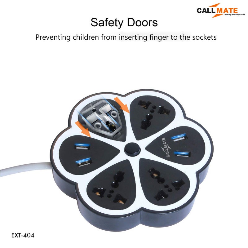 CALLMATE EXT404 Hexagon Extension Board with 4 Sockets 4 USB Ports 20 Amp Multi Switched Socket USB Hexagon Charging Station EU Plug Multi Plug Use for Home Office