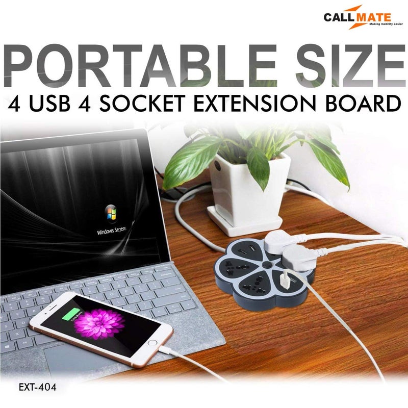 CALLMATE EXT404 Hexagon Extension Board with 4 Sockets 4 USB Ports 20 Amp Multi Switched Socket USB Hexagon Charging Station EU Plug Multi Plug Use for Home Office