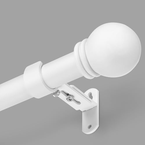 AMZSEVEN Curtain Rods for Windows 16 to 120 Inches, Curtain Rod Max Adjustable Length of 132 IN, 6/8" Diameter Drapery Rods Round Finials, White, Pack of 1 - Image 1