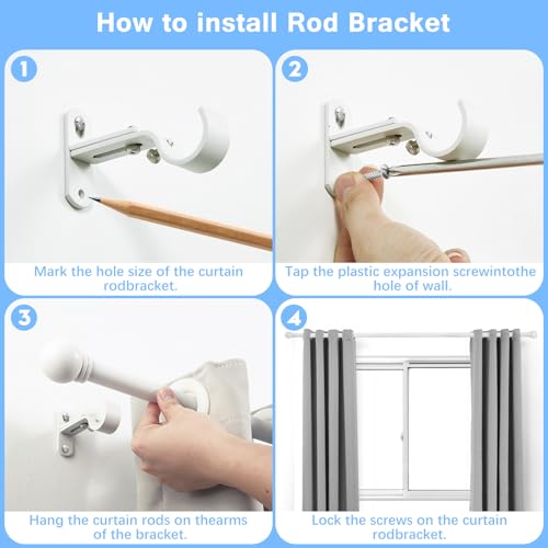 AMZSEVEN Curtain Rods for Windows 16 to 120 Inches, Curtain Rod Max Adjustable Length of 132 IN, 6/8" Diameter Drapery Rods Round Finials, White, Pack of 1 - Image 5