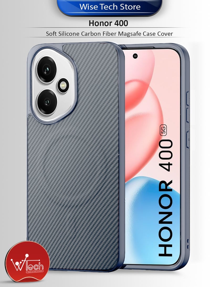 دبليو تيك غطاء خلفي واقٍ لهاتف Honor 400 5G 2025 من السيليكون الناعم بألياف الكربون مع ميزة Magsafe (MCFPSN) - رمادي - Image 1