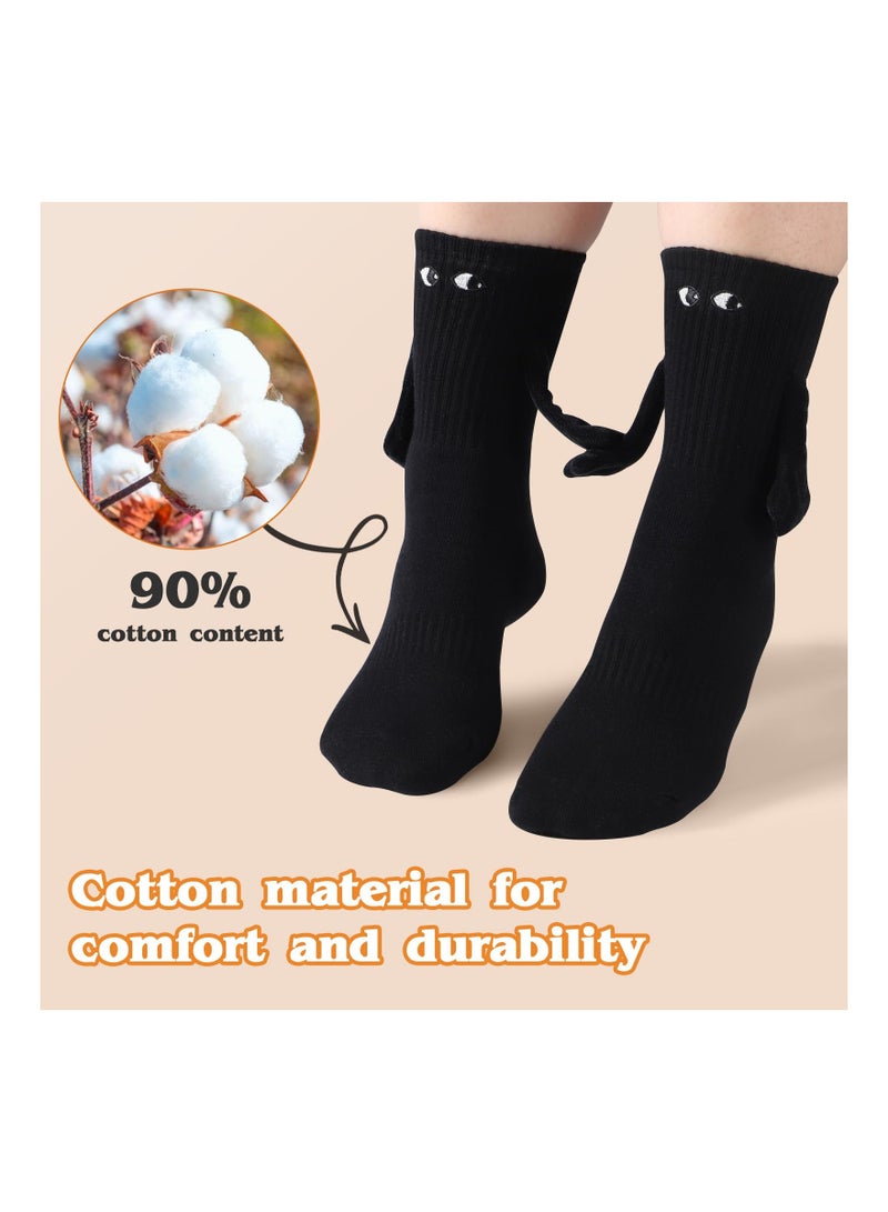 SOLARAE Couple's Magnetic Holding Hands Socks, Unisex Mid-Tube Funny Matching Socks, Hand in Hand Design, Perfect Gift for Couples (2 Black Pairs) - Image 5