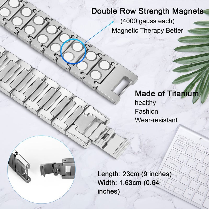 JEROOT Upgraded Magnetic Bracelets for Men, Pure Titanium Double Row Ultra Strength Magnets(4000 Gauss Per Magnet) Bracelets, Men's Bracelet with Adjustment Tool & Jewelry Gift Box (Sliver) - Image 2