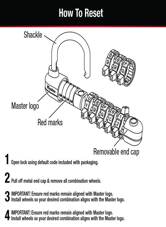 Master Lock Padlock, Set Your Own Word Combination Lock, 2-1/2 in. Wide, Black, 1534DBLK - Image 4