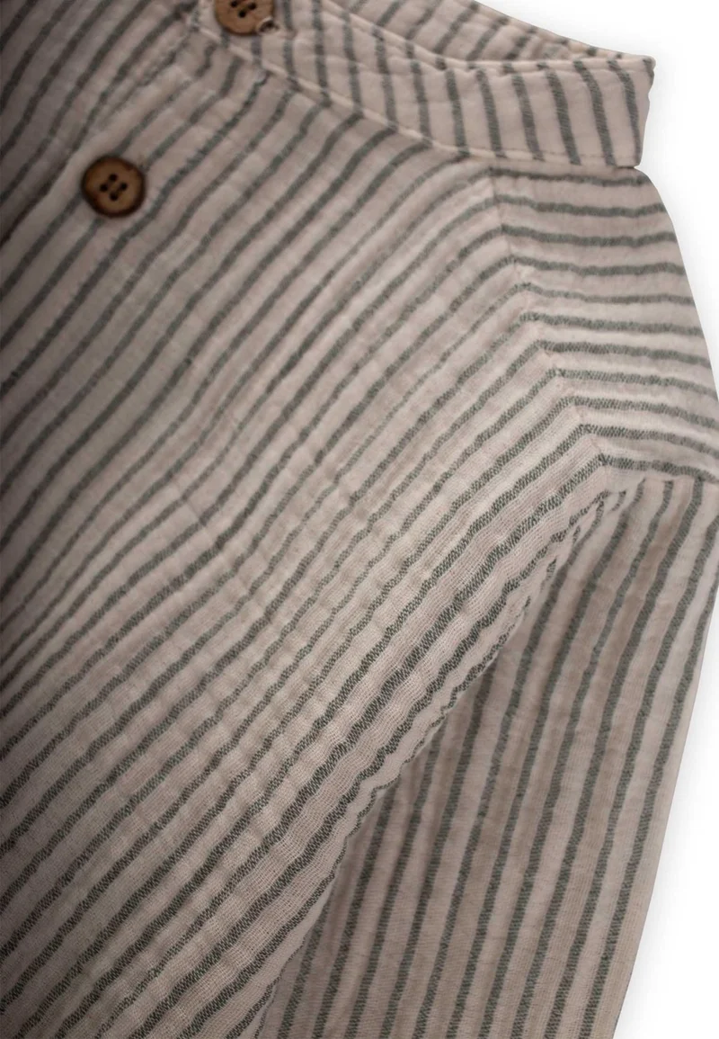 Cigit Organic Mandarin Collar Muslin Shirt 2-10 Years Old Khaki Striped