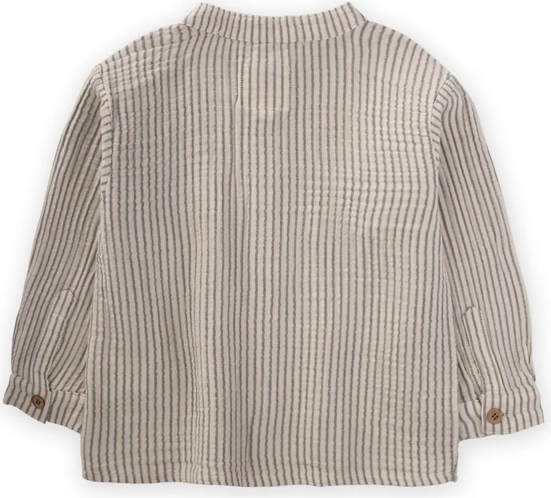 Cigit Organic Mandarin Collar Muslin Shirt 2-10 Years Old Khaki Striped