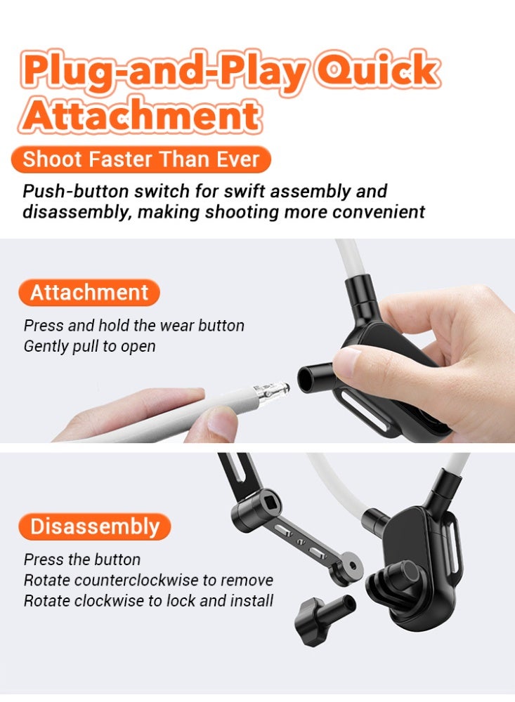 الرقبة سيلفي الوقوف الهاتف المحمول فيديو فلوغ قلادة طوق الوقوف,اليدين الحرة قابلة للتعديل الهاتف الرقبة قوس الصدر قوس تسجيل الفيديو,لآيفون 15 14 13 12 سلسلة,هواتف أندرويد وكاميرا غوبرو (أسود) - Image 5