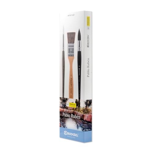 Escoda Watercolour Artist Set Pablo Rubn Size 121414 3 Brushes Synthetic White Toray Tendo Round Pointed Round mop mottler - Image 3