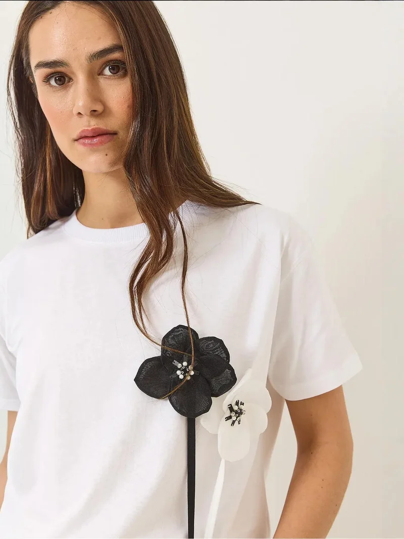 Bianco Lucci White LUCCI Flowering Print Short Sleeve T-Shirt for Women | Best Price UAE