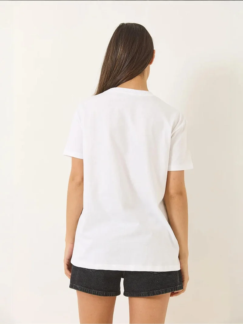 Bianco Lucci White LUCCI Flowering Print Short Sleeve T-Shirt for Women | Best Price UAE